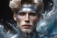 Abstract Male Art Ai Photos of Beautiful Men Enveloped by Vibrant Blue & Gold Colors