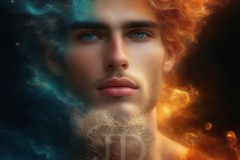 Abstract Male Art Ai Photos of Beautiful Men Enveloped by Vibrant Blue & Gold Colors