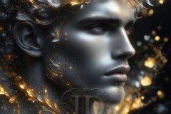 Abstract Male Art Ai Photos of Beautiful Men Enveloped by Vibrant Blue & Gold Colors
