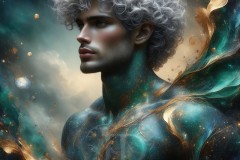 Abstract Male Art Ai Photos of Beautiful Men Enveloped by Vibrant Blue & Gold Colors