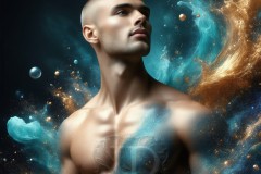 Abstract Male Art Ai Photos of Beautiful Men Enveloped by Vibrant Blue & Gold Colors