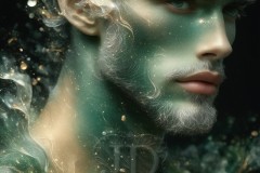 Abstract Male Art Ai Photos of Beautiful Men Enveloped by Vibrant Blue & Gold Colors