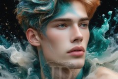 Abstract Male Art Ai Photos of Beautiful Men Enveloped by Vibrant Blue & Gold Colors