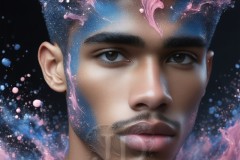 Abstract Male Art Ai Photos of Beautiful Men Enveloped by Vibrant Blue & Gold Colors