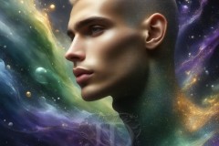 Abstract Male Art Ai Photos of Beautiful Men Enveloped by Vibrant Blue & Gold Colors
