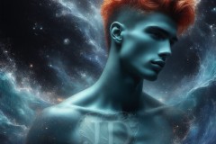 Abstract Male Art Ai Photos of Beautiful Men Enveloped by Vibrant Blue & Gold Colors