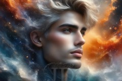 Abstract Male Art Ai Photos of Beautiful Men Enveloped by Vibrant Blue & Gold Colors