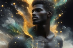 Abstract Male Art Ai Photos of Beautiful Men Enveloped by Vibrant Blue & Gold Colors