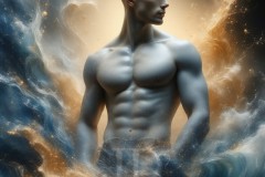 Abstract Male Art Ai Photos of Beautiful Men Enveloped by Vibrant Blue & Gold Colors