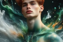 Abstract Male Art Ai Photos of Beautiful Men Enveloped by Vibrant Blue & Gold Colors