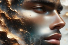 Abstract Male Art Ai Photos of Beautiful Men Enveloped by Vibrant Blue & Gold Colors