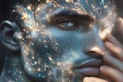 Abstract Male Art Ai Photos of Beautiful Men Enveloped by Vibrant Blue & Gold Colors