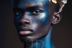 Abstract Male Art Ai Photos of Beautiful Men Enveloped by Vibrant Blue & Gold Colors