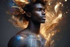 Abstract Male Art Ai Photos of Beautiful Men Enveloped by Vibrant Blue & Gold Colors