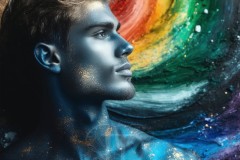 Abstract Male Art Ai Photos of Beautiful Men Enveloped by Vibrant Blue & Gold Colors