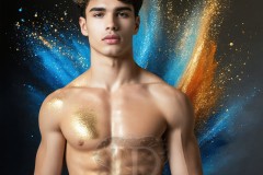 Abstract Male Art Ai Photos of Beautiful Men Enveloped by Vibrant Blue & Gold Colors