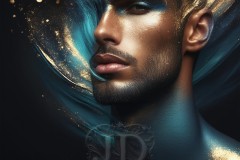 Abstract Male Art Ai Photos of Beautiful Men Enveloped by Vibrant Blue & Gold Colors