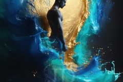 Abstract Male Art Ai Photos of Beautiful Men Enveloped by Vibrant Blue & Gold Colors