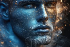 Abstract Male Art Ai Photos of Beautiful Men Enveloped by Vibrant Blue & Gold Colors