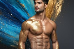 Abstract Male Art Ai Photos of Beautiful Men Enveloped by Vibrant Blue & Gold Colors