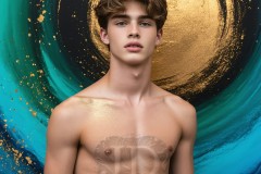 Abstract Male Art Ai Photos of Beautiful Men Enveloped by Vibrant Blue & Gold Colors