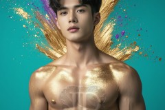 Abstract Male Art Ai Photos of Beautiful Men Enveloped by Vibrant Blue & Gold Colors
