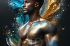 Abstract Male Art Ai Photos of Beautiful Men Enveloped by Vibrant Blue & Gold Colors