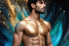 Abstract Male Art Ai Photos of Beautiful Men Enveloped by Vibrant Blue & Gold Colors