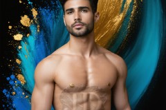 Abstract Male Art Ai Photos of Beautiful Men Enveloped by Vibrant Blue & Gold Colors
