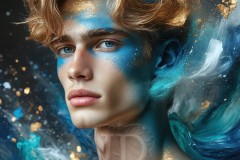Abstract Male Art Ai Photos of Beautiful Men Enveloped by Vibrant Blue & Gold Colors