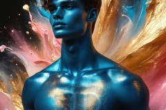 Abstract Male Art Ai Photos of Beautiful Men Enveloped by Vibrant Blue & Gold Colors