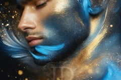 Abstract Male Art Ai Photos of Beautiful Men Enveloped by Vibrant Blue & Gold Colors