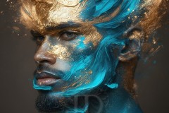 Abstract Male Art Ai Photos of Beautiful Men Enveloped by Vibrant Blue & Gold Colors