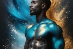 Abstract Male Art Ai Photos of Beautiful Men Enveloped by Vibrant Blue & Gold Colors