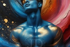 Abstract Male Art Ai Photos of Beautiful Men Enveloped by Vibrant Blue & Gold Colors