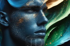 Abstract Male Art Ai Photos of Beautiful Men Enveloped by Vibrant Blue & Gold Colors