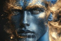 Abstract Male Art Ai Photos of Beautiful Men Enveloped by Vibrant Blue & Gold Colors