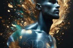 Abstract Male Art Ai Photos of Beautiful Men Enveloped by Vibrant Blue & Gold Colors