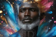 Abstract Male Art Ai Photos of Beautiful Men Enveloped by Vibrant Blue & Gold Colors