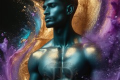 Abstract Male Art Ai Photos of Beautiful Men Enveloped by Vibrant Blue & Gold Colors