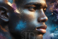 Abstract Male Art Ai Photos of Beautiful Men Enveloped by Vibrant Blue & Gold Colors