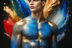 Abstract Male Art Ai Photos of Beautiful Men Enveloped by Vibrant Blue & Gold Colors