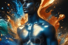 Abstract Male Art Ai Photos of Beautiful Men Enveloped by Vibrant Blue & Gold Colors