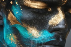 Abstract Male Art Ai Photos of Beautiful Men Enveloped by Vibrant Blue & Gold Colors