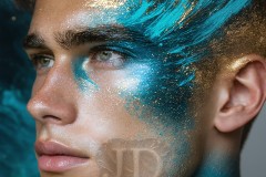 Abstract Male Art Ai Photos of Beautiful Men Enveloped by Vibrant Blue & Gold Colors