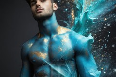 Abstract Male Art Ai Photos of Beautiful Men Enveloped by Vibrant Blue & Gold Colors