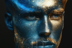 Abstract Male Art Ai Photos of Beautiful Men Enveloped by Vibrant Blue & Gold Colors