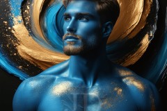 Abstract Male Art Ai Photos of Beautiful Men Enveloped by Vibrant Blue & Gold Colors