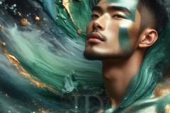 Abstract Male Art Ai Photos of Beautiful Men Enveloped by Vibrant Blue & Gold Colors