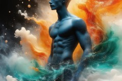 Abstract Male Art Ai Photos of Beautiful Men Enveloped by Vibrant Blue & Gold Colors